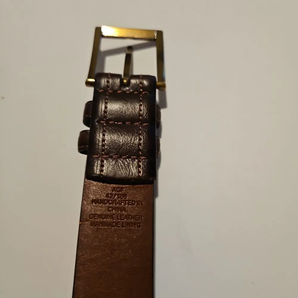 Men's Brown Leather Belt with Gold Buckle Waist 40